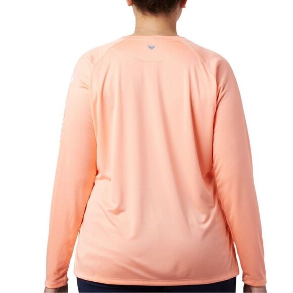 Columbia Women’s 1X PFG Tidal Tee II Solid Long Sleeve Logo Tee in Peach Pink - Picture 11 of 13